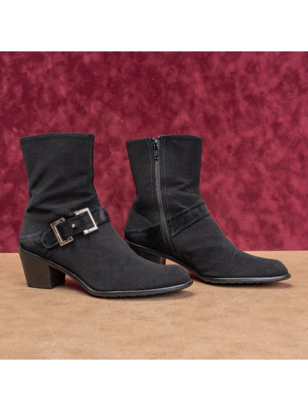 Stuart Weitzman Wmn Vintage Retro Black Fabric Buckle Moto Strap Ankle Boots 7.5